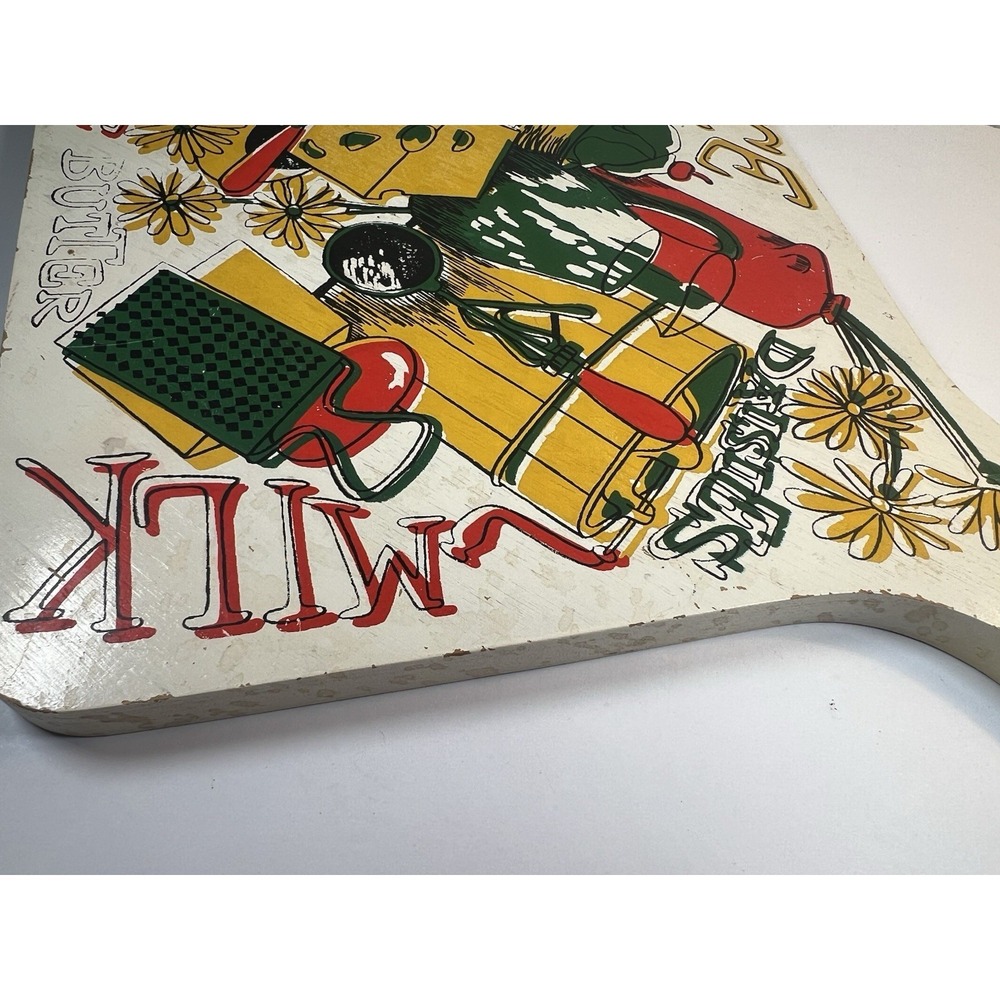 Vintage Wood Cheese Board Retro Kitchen Wall Decor Daisies - Picture 4 of 11